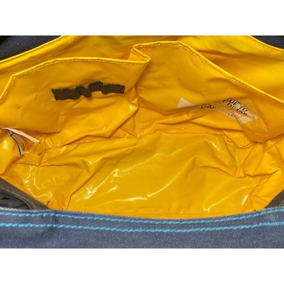 Vintage GAP Blue Canvas Messenger Bag Book Bag 90s Y2K GUC Yellow PVC Interior - Picture 12 of 14